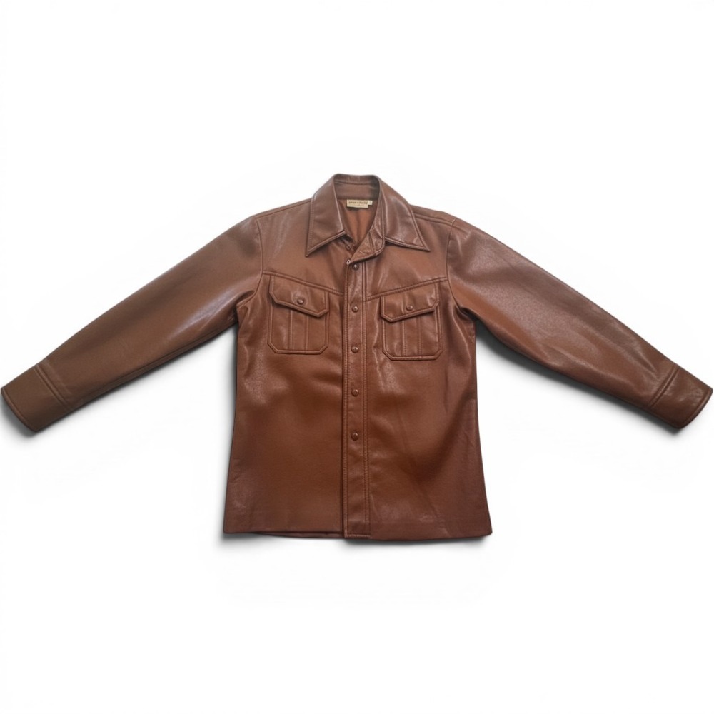 Vintage Claybrooke Brown vinyl snap Shirt Jacket Womens M